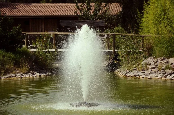 Fountain on lake, natural background.