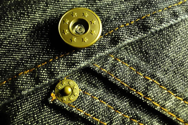 Jeans Details Fabric Metallic Buttons — Stock Photo, Image