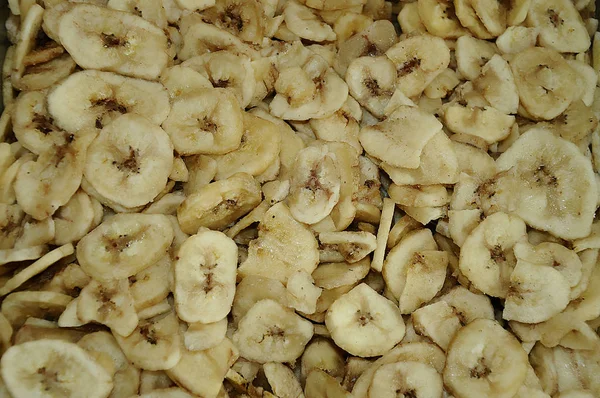 Pedaços Banana Secos Fundo Alimentar — Fotografia de Stock