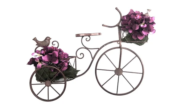 Bicicleta Vintage Com Flores Pássaro Isolado Fundo Branco — Fotografia de Stock