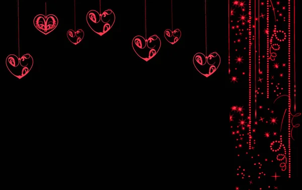 Valentines Day Card Red Hearts Black Background — Stock Photo, Image