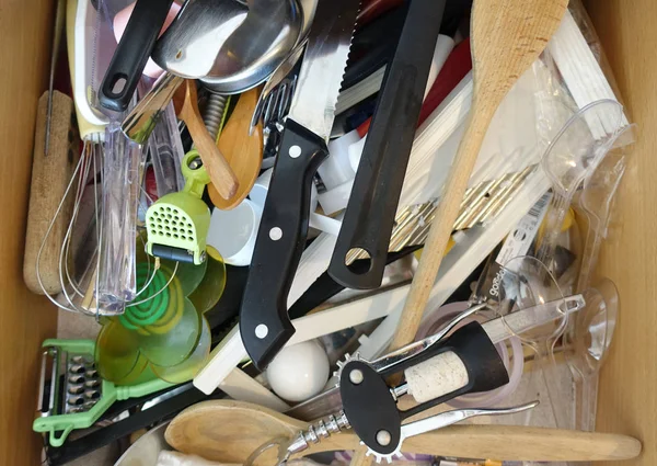 Messy Kitchen Drawer Untidy Kitchen — Stock Photo, Image