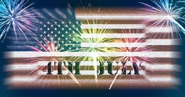 Αμερικάνικη Σημαία Πυροτεχνήματα Εορτασμού Και Ιουλίου Κείμενο — Φωτογραφία Αρχείου