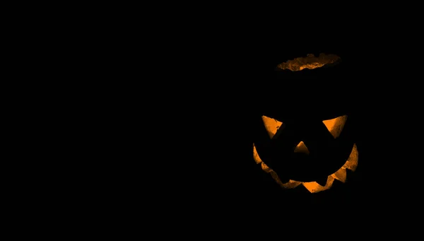 暗闇の中でハロウィン輝く悪魔の顔のためのカボチャ 怖いハロウィンカボチャの顔 — ストック写真