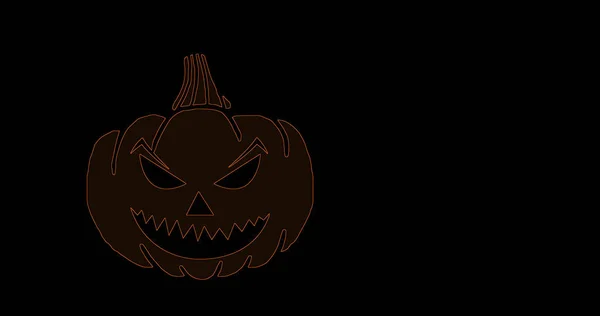 Pumpkin for Halloween glowing demon face in dark. Scary Halloween pumpkin face