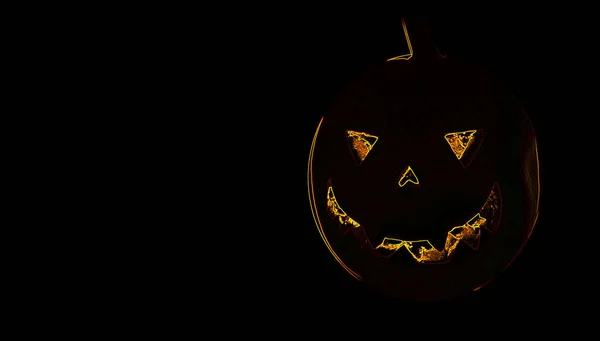 Pumpkin for Halloween glowing demon face in dark. Scary Halloween pumpkin face