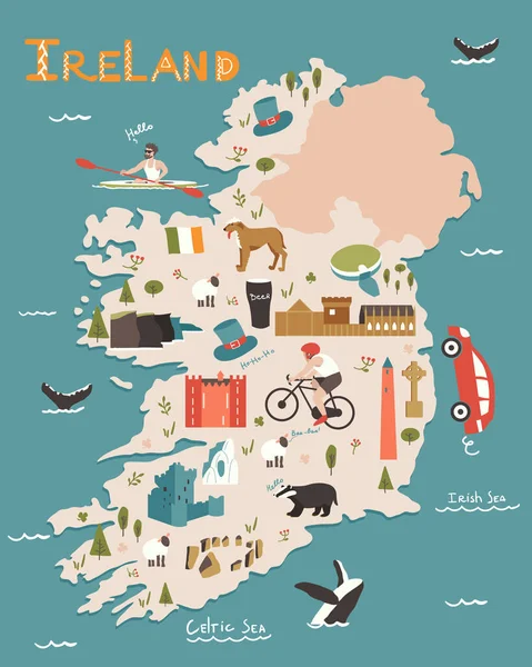 Irland illustrierte handgezeichnete Landkarte. — Stockvektor