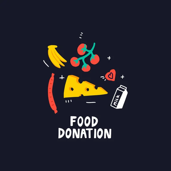 Food donation - hand drawn vector lettering. I — Stock Vector