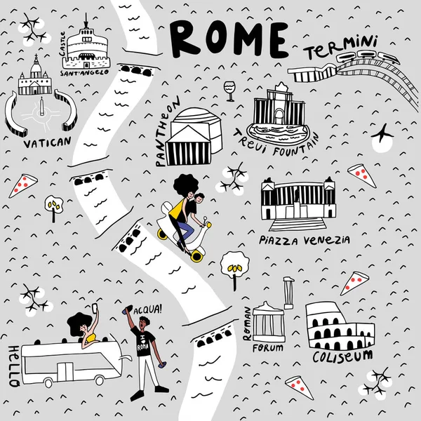 삽화에 나오는 손으로 그린 로마 지도. — 스톡 벡터