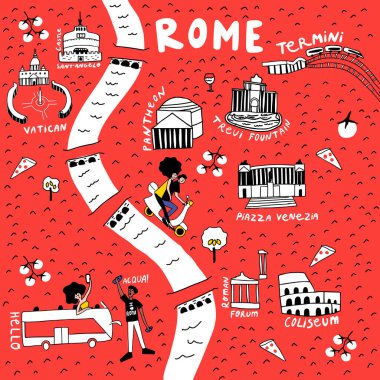 Roma 'nın el çizimi haritası.
