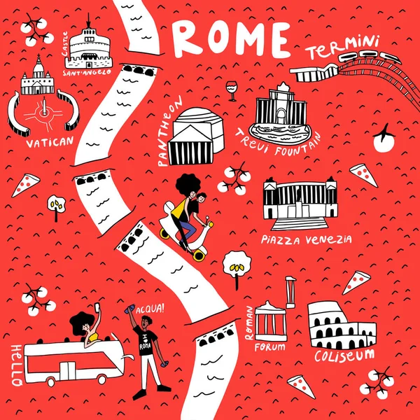삽화에 나오는 손으로 그린 로마 지도. — 스톡 벡터