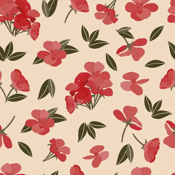 Vector seamless pattern with flowers in a cream background. — Stock Vector