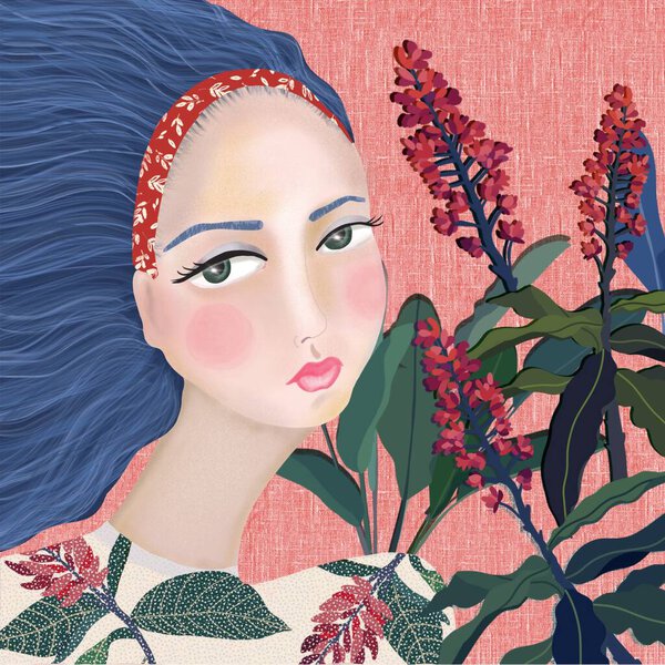 illustration with a girl in an autumn background.