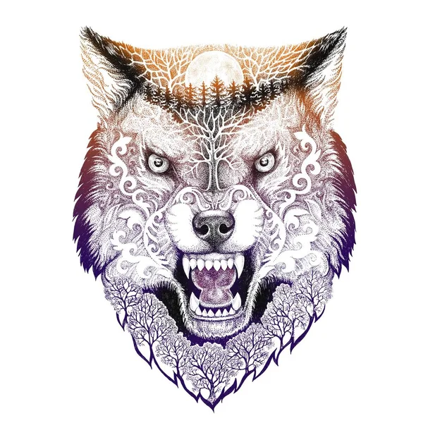 Tattoo head wolf grinning Royalty Free Stock Images