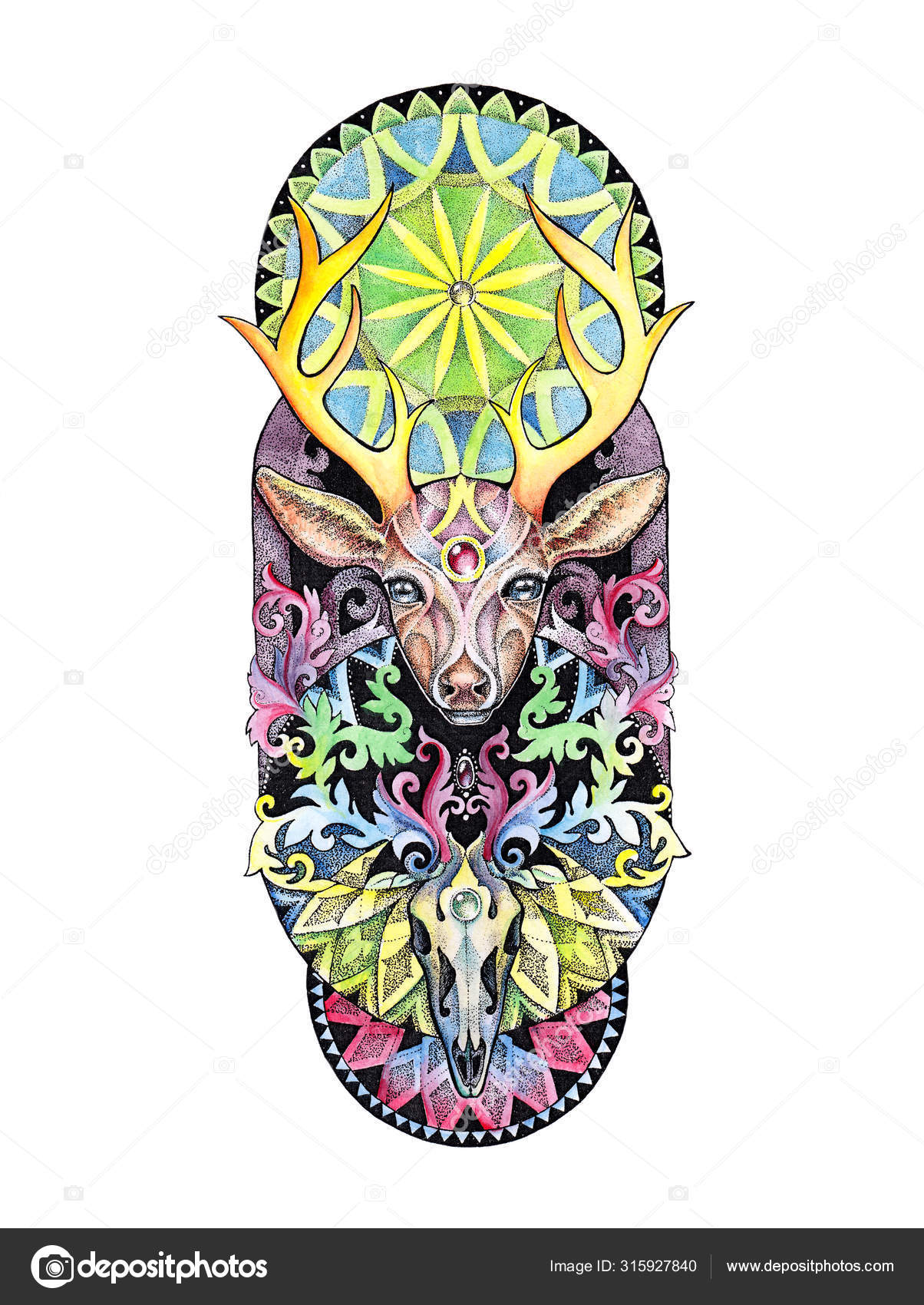 Drawing Deer Head With Horns Skull Mandala Stock Photo By C Vensk Drawing Deer Head With Horns Skull Mandala Stock Photo By C Vensk