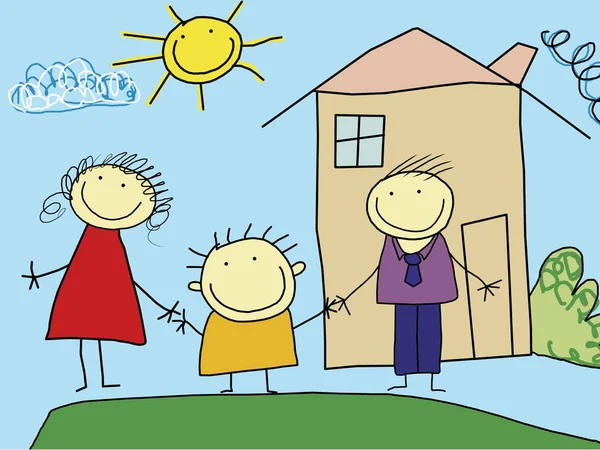 幸せな家族の両親と子供を描く ストック画像