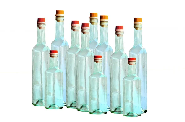 Άδειο Μπουκάλι Γυαλιού Λευκό Φόντο — Φωτογραφία Αρχείου