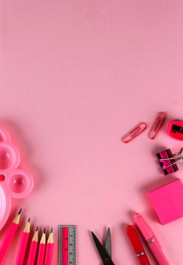 Pembe staionery - geri okul bacground için ayarla