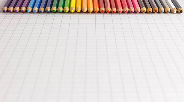 Coloring Pencil Arrange Row Grid Paper — Stock Photo, Image