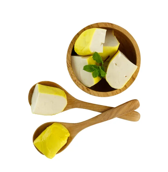 Beyaz Izole Çiğ Sarı Tofu Üstten Görünüm — Stok fotoğraf
