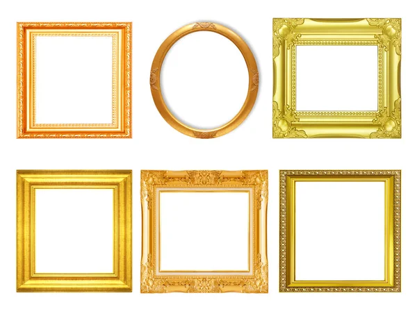 Conjunto Moldura Vintage Dourado Isolado Fundo Branco — Fotografia de Stock
