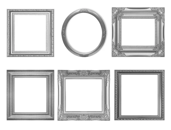 Set Gray Vintage Frame Isolated Black Background — Stock Photo, Image