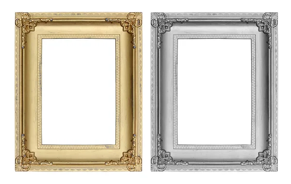 Gold Gray Picture Frame White Background — Stock Photo, Image