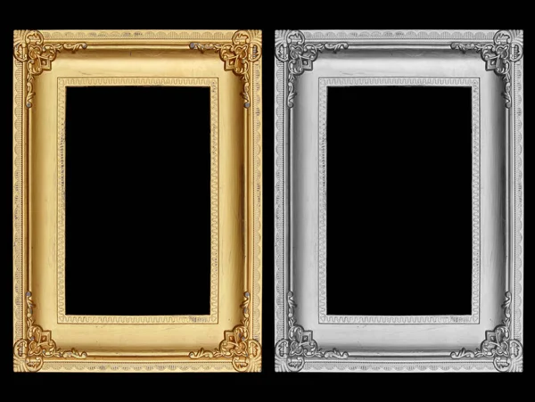 Gold Gray Picture Frame Black Background — Stock Photo, Image