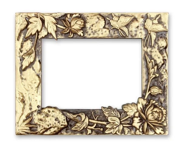 Złoty Obraz Ramki Dekoracyjnym Wzorem Białym Tle — Zdjęcie stockowe