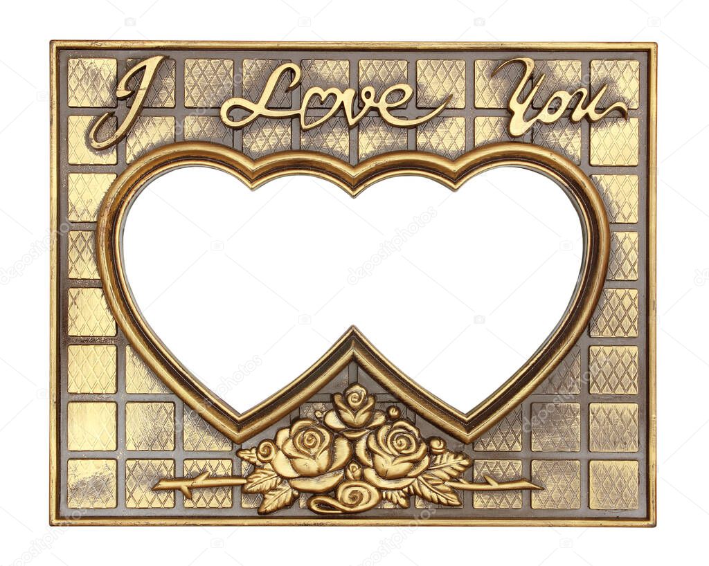 gold picture frame with a decorative pattern on white background