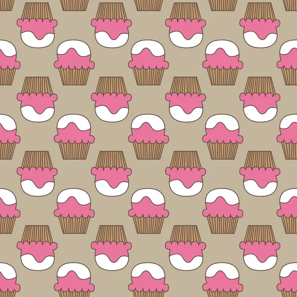 Cupcake vetor padrão bege rosa arte fundo — Vetor de Stock