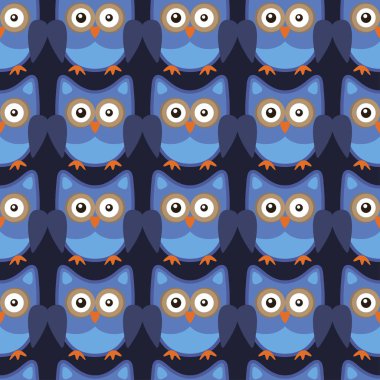 Stilize baykuş sanat seemless desen mavi renkler