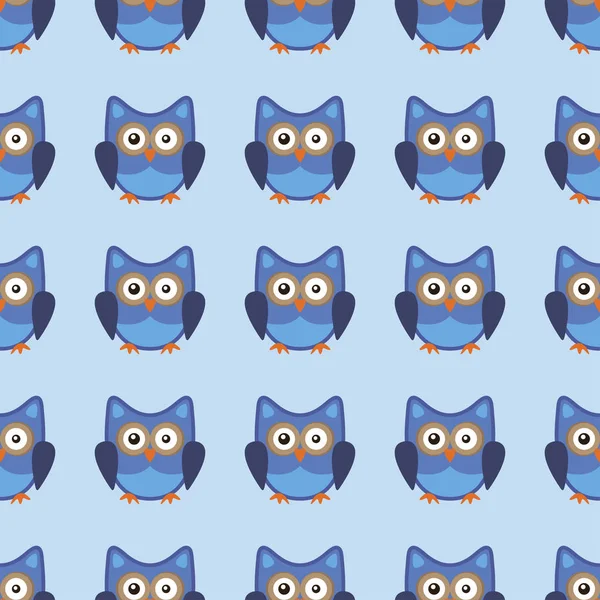 Owl stylized art seemless pattern blue colors — Stock Vector