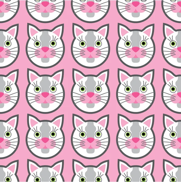 Chats mignons visages sans couture enfants motif rose — Image vectorielle