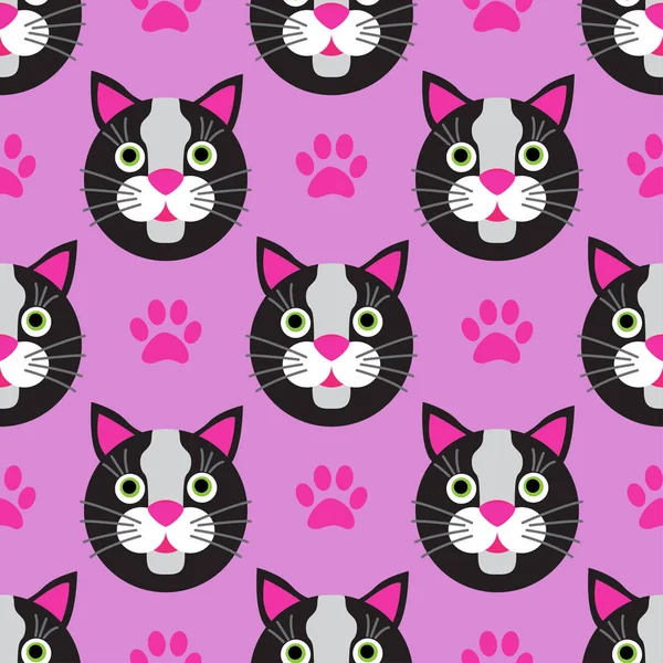 Симпатичные кошки сталкиваются с бесшовными детьми розовый шаблон — стоковый вектор
