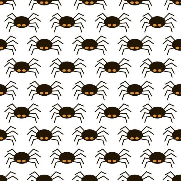 Scary big black spider seamless pattern, poisonous isect — Stock Vector