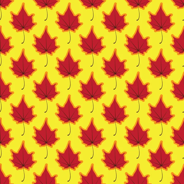 Feuilles d'érable sans couture vecteur rouge fond d'art jaune — Image vectorielle