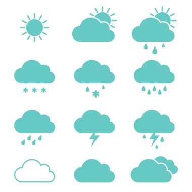 Bulutlar hava simgeleri düz stil vektör kümesi