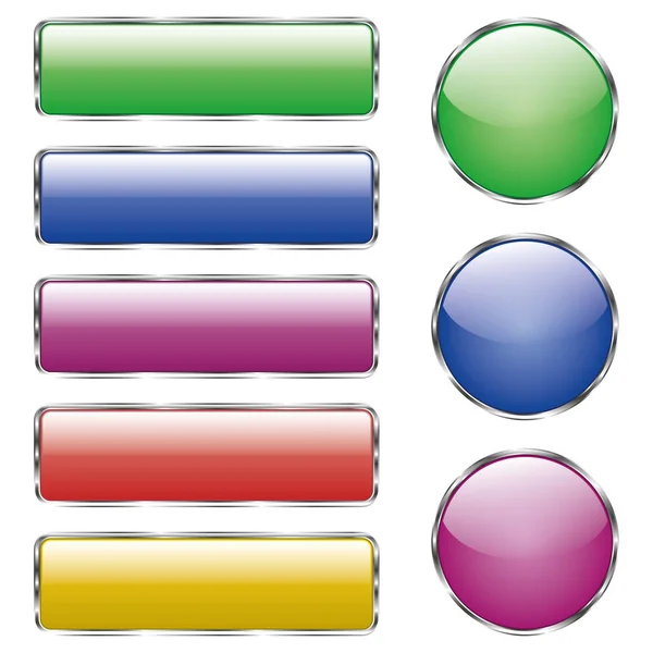 Set Colored Shiny Web Glass Button Reflection Vector Illustration — Stock Vector