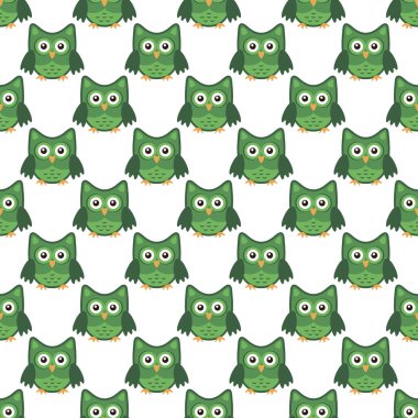 Stilize baykuş sanat seemless yeşil desen beyaz renkler. Vektör çizim