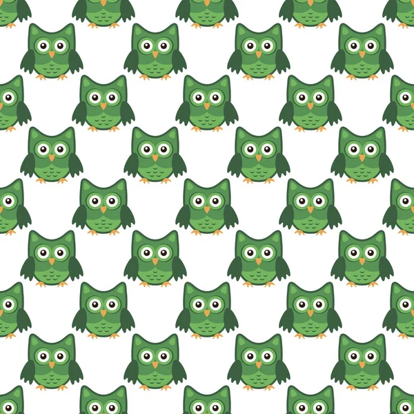 Owl Stylized Art Seemless Pattern Green White Colors Vector Illustration — Stock Vector