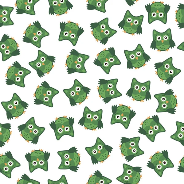 Owl stylized art seemless pattern green white colors — Stock Vector