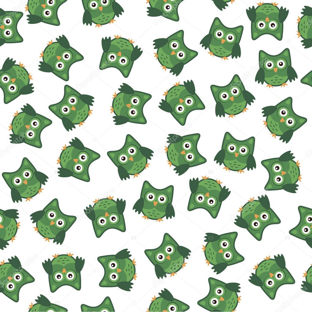 Owl stylized art seemless pattern green white colors