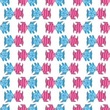 Mavi pembe komik balık sanat seamless modeli
