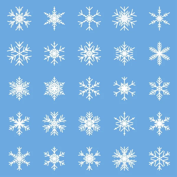 Conjunto de diferentes copos de nieve de invierno azul blanco — Vector de stock