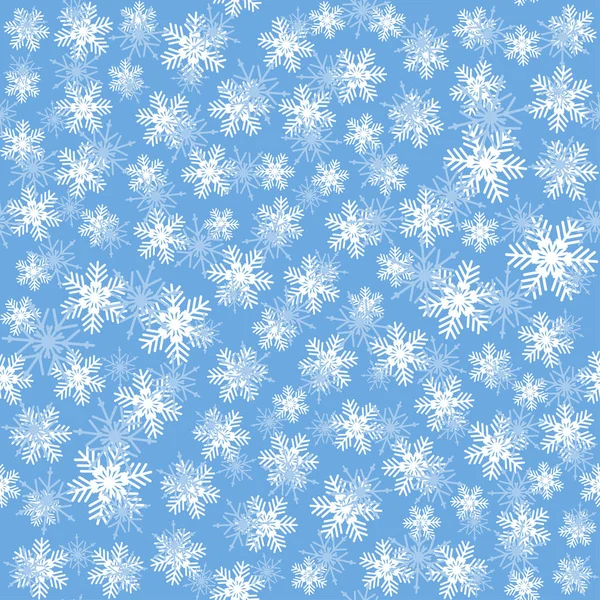 Modello di arte senza soluzione di continuità con fiocchi di neve su blu — Vettoriale Stock