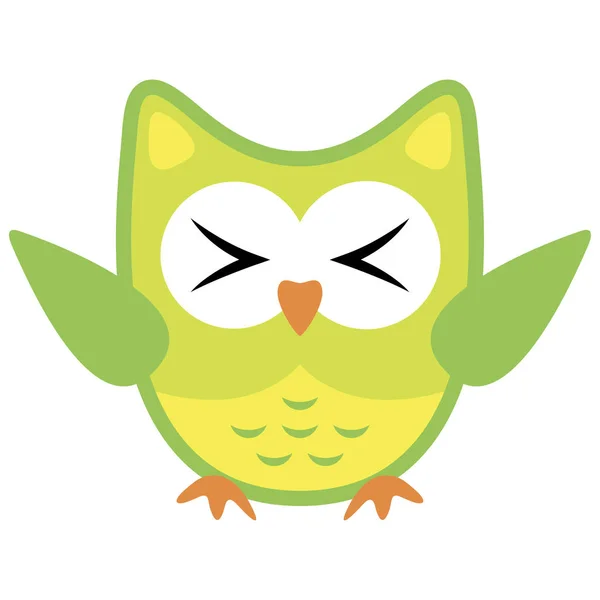 Owl funny stylized icon symbol yellow green colors — Stock Vector