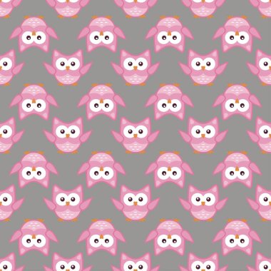 Stilize baykuş sanat seemless model Pembe gri renkler