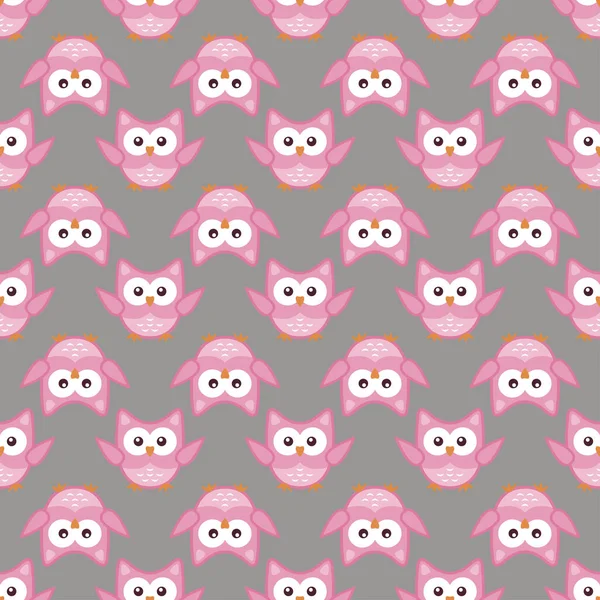 Owl stylized art seemless pattern pink gray colors — Stock Vector