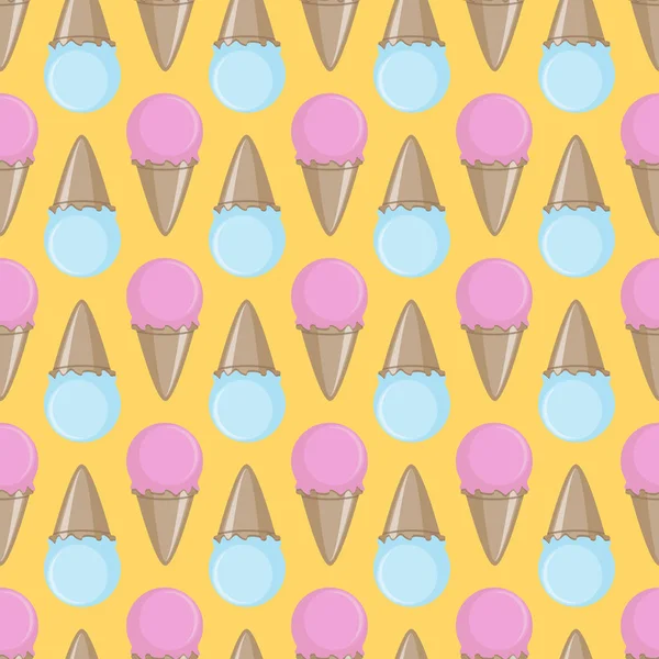 Cono de helado sin costura rosa amarillo azul patrón de fondo — Vector de stock